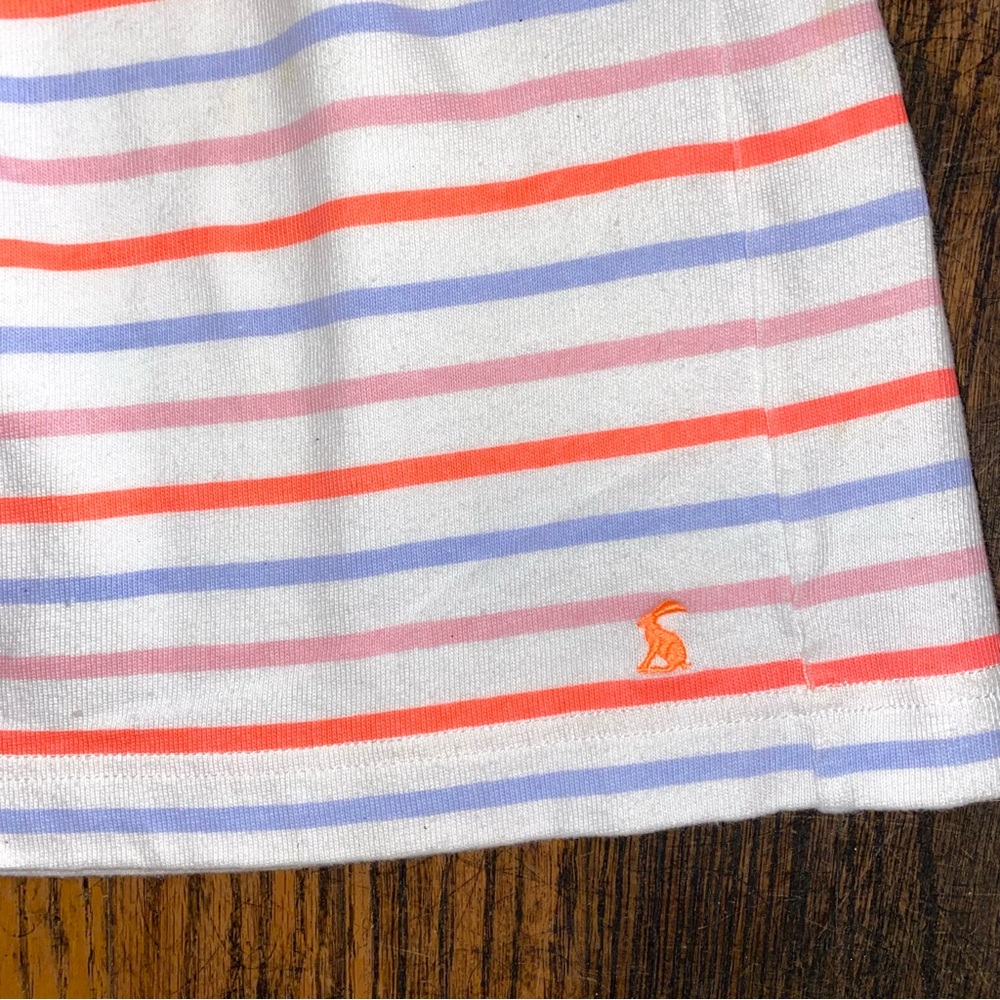 Joules cream, melon, periwinkle, and pink striped dress with flower size 9-10 y - Picture 3 of 5